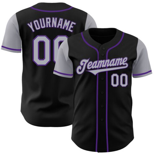 TwoTone0237 Custom Black Gray-Purple Authentic Two Tone Baseball Jersey
