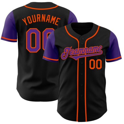 TwoTone0241 Custom Black Purple-Orange Authentic Two Tone Baseball Jersey