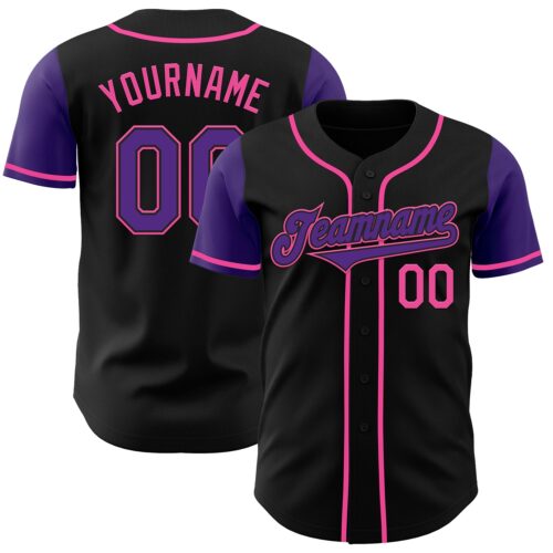 TwoTone0242 Custom Black Purple-Pink Authentic Two Tone Baseball Jersey