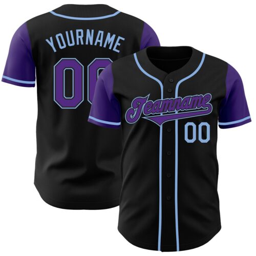 TwoTone0246 Custom Black Purple-Light Blue Authentic Two Tone Baseball Jersey