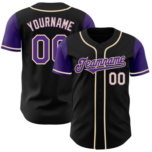 TwoTone0247 Custom Black Purple-Cream Authentic Two Tone Baseball Jersey
