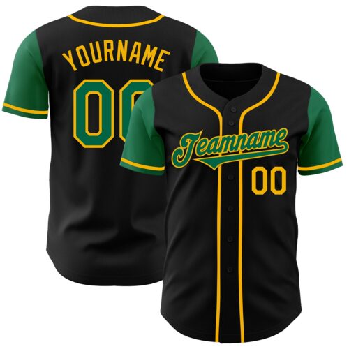 TwoTone0258 Custom Black Kelly Green-Gold Authentic Two Tone Baseball Jersey