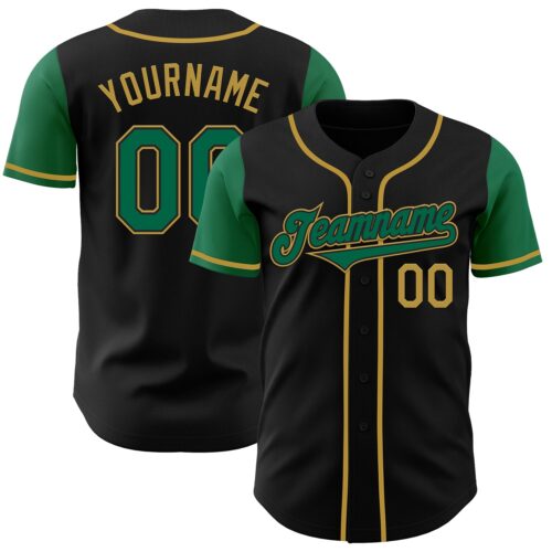 TwoTone0259 Custom Black Kelly Green-Old Gold Authentic Two Tone Baseball Jersey