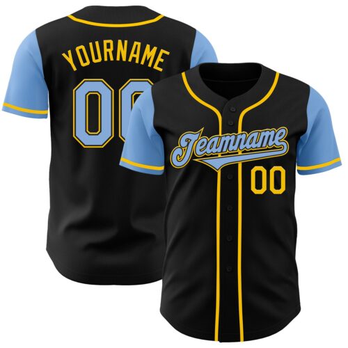 TwoTone0261 Custom Black Light Blue-Yellow Authentic Two Tone Baseball Jersey