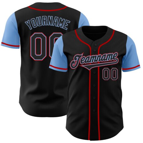 TwoTone0262 Custom Black Light Blue-Red Authentic Two Tone Baseball Jersey