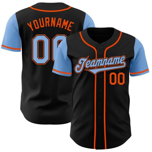 TwoTone0263 Custom Black Light Blue-Orange Authentic Two Tone Baseball Jersey