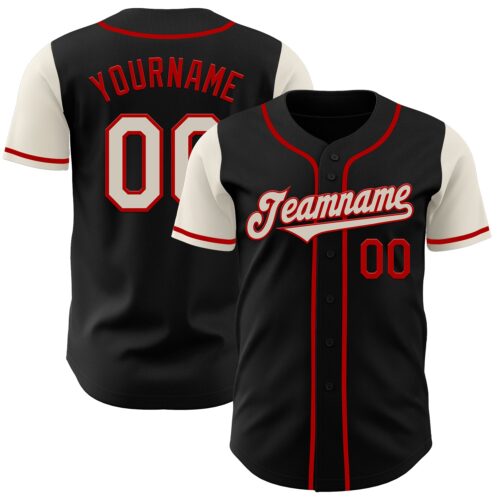 TwoTone0266 Custom Black Cream-Red Authentic Two Tone Baseball Jersey