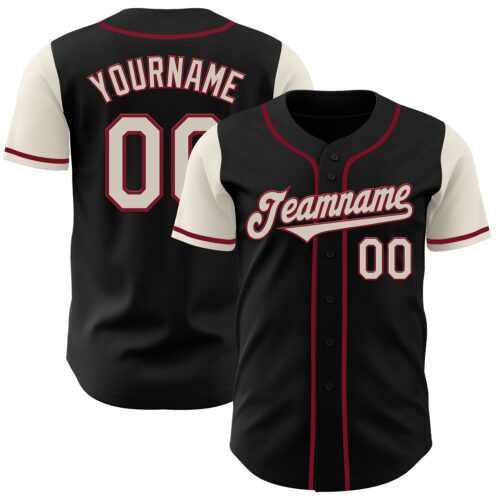 TwoTone0267 Custom Black Cream-Crimson Authentic Two Tone Baseball Jersey