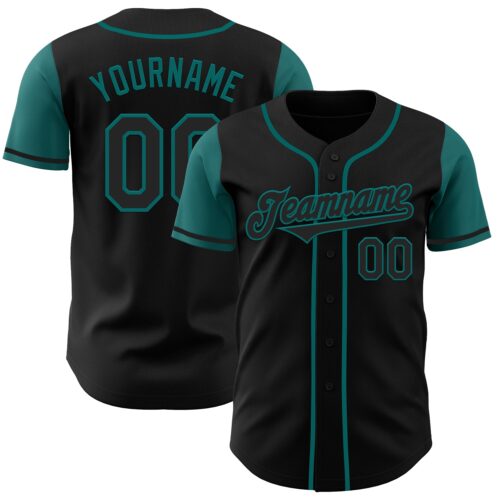 TwoTone0276 Custom Black Teal Authentic Two Tone Baseball Jersey