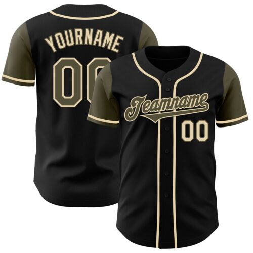 TwoTone0286 Custom Black Olive-Cream Authentic Two Tone Baseball Jersey
