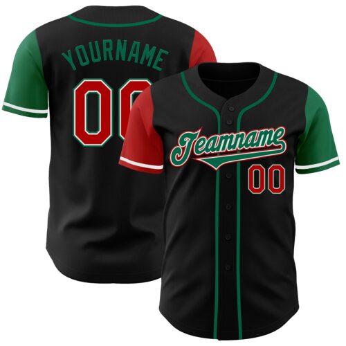 TwoTone0287 Custom Black Red-Kelly Green Authentic Two Tone Baseball Jersey