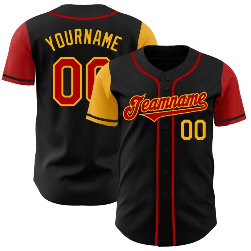 TwoTone0289 Custom Black Red-Gold Authentic Two Tone Baseball Jersey