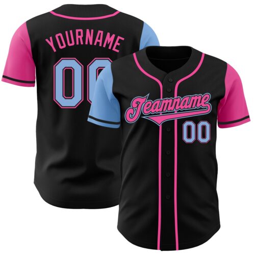 TwoTone0294 Custom Black Light Blue-Pink Authentic Two Tone Baseball Jersey