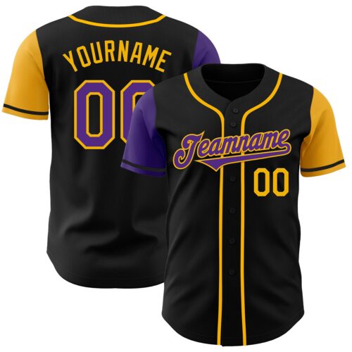 TwoTone0297 Custom Black Purple-Gold Authentic Two Tone Baseball Jersey
