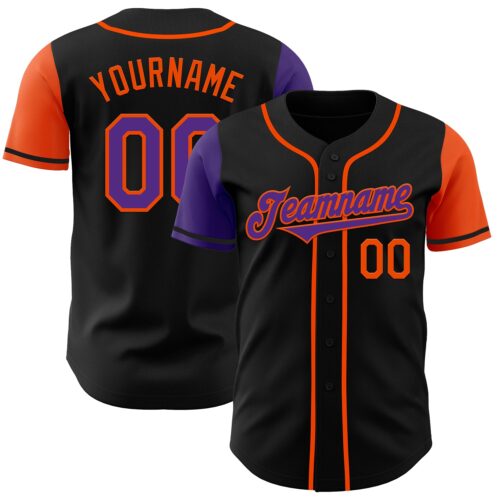 TwoTone0298 Custom Black Purple-Orange Authentic Two Tone Baseball Jersey