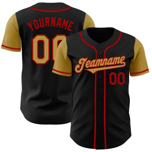 TwoTone0308 Custom Black Old Gold-Red Authentic Two Tone Baseball Jersey