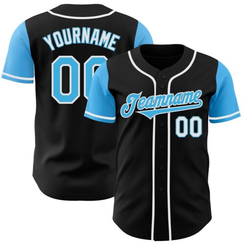 TwoTone0312 Custom Black Sky Blue-White Authentic Two Tone Baseball Jersey