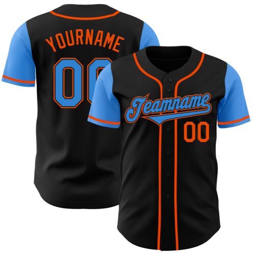 TwoTone0315 Custom Black Electric Blue-Orange Authentic Two Tone Baseball Jersey