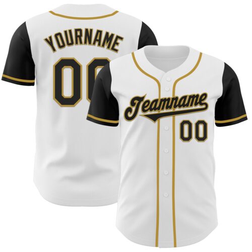 TwoTone0335 Custom White Black-Old Gold Authentic Two Tone Baseball Jersey