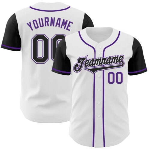 TwoTone0337 Custom White Black-Purple Authentic Two Tone Baseball Jersey
