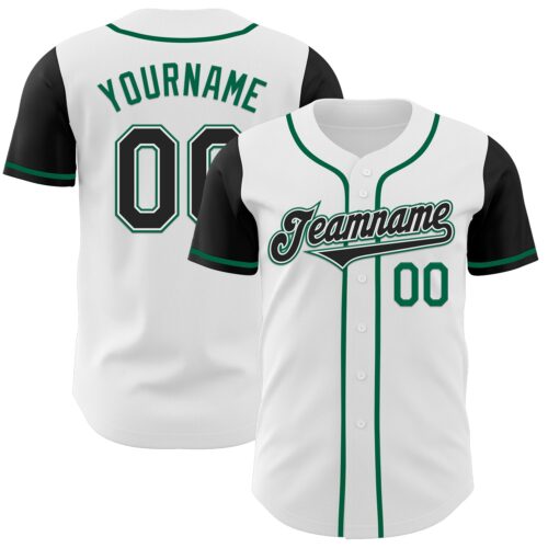 TwoTone0338 Custom White Black-Kelly Green Authentic Two Tone Baseball Jersey