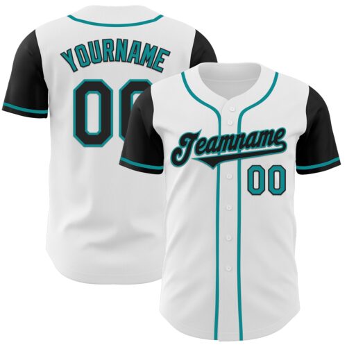 TwoTone0341 Custom White Black-Teal Authentic Two Tone Baseball Jersey