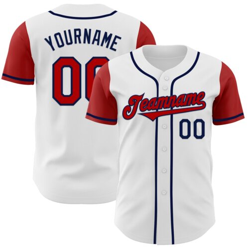TwoTone0345 Custom White Red-Navy Authentic Two Tone Baseball Jersey