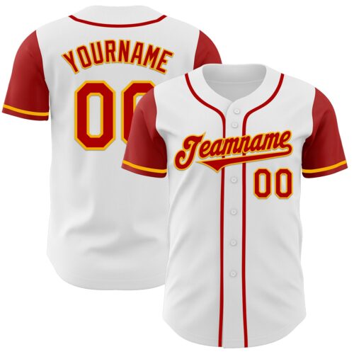 TwoTone0347 Custom White Red-Gold Authentic Two Tone Baseball Jersey
