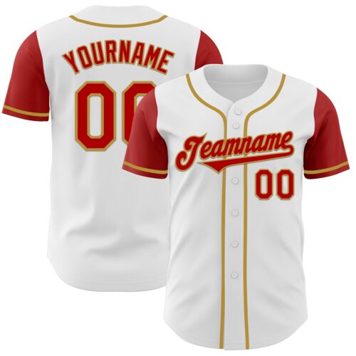 TwoTone0348 Custom White Red-Old Gold Authentic Two Tone Baseball Jersey