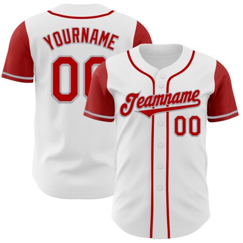 TwoTone0349 Custom White Red-Gray Authentic Two Tone Baseball Jersey