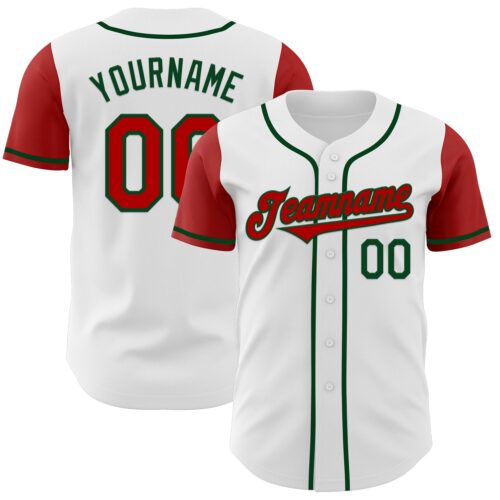 TwoTone0350 Custom White Red-Green Authentic Two Tone Baseball Jersey