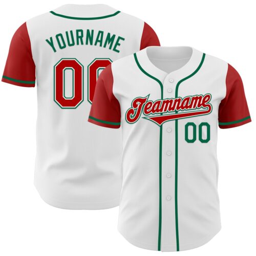 TwoTone0351 Custom White Red-Kelly Green Authentic Two Tone Baseball Jersey