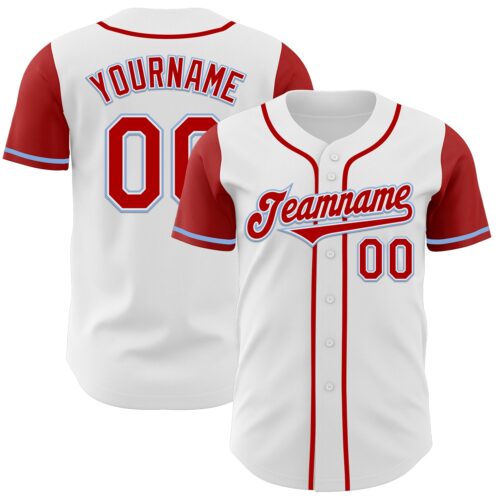 TwoTone0352 Custom White Red-Light Blue Authentic Two Tone Baseball Jersey