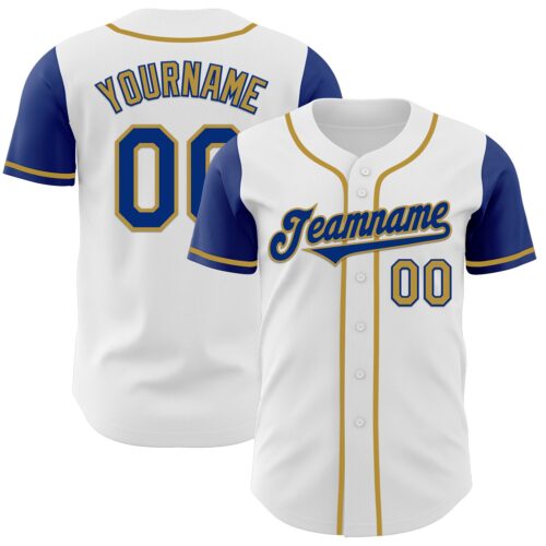 TwoTone0358 Custom White Royal-Old Gold Authentic Two Tone Baseball Jersey