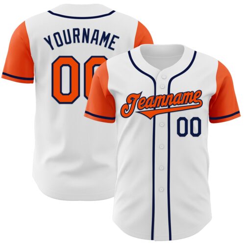 TwoTone0362 Custom White Orange-Navy Authentic Two Tone Baseball Jersey