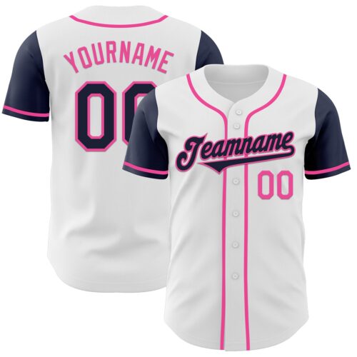 TwoTone0374 Custom White Navy-Pink Authentic Two Tone Baseball Jersey