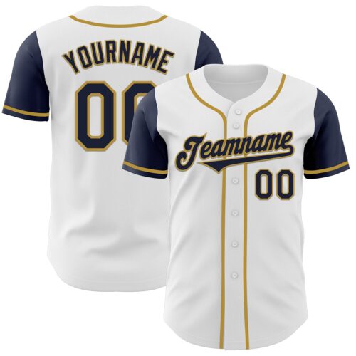 TwoTone0375 Custom White Navy-Old Gold Authentic Two Tone Baseball Jersey