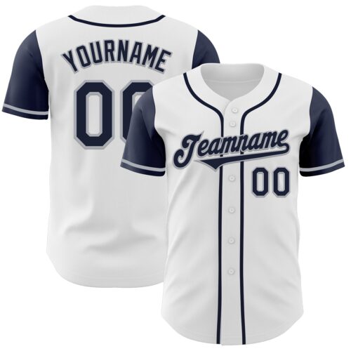 TwoTone0376 Custom White Navy-Gray Authentic Two Tone Baseball Jersey