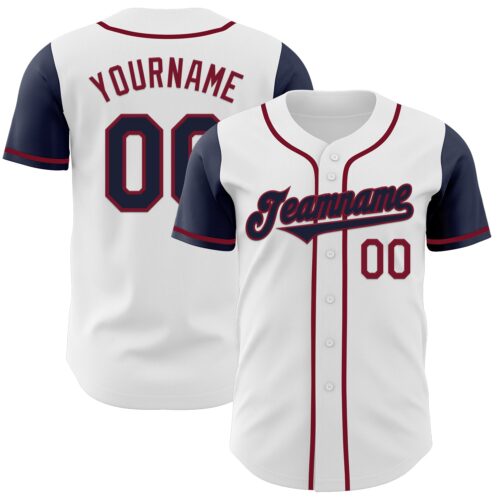 TwoTone0378 Custom White Navy-Crimson Authentic Two Tone Baseball Jersey