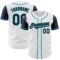 Custom White Navy-Teal Authentic Two Tone Baseball Jersey