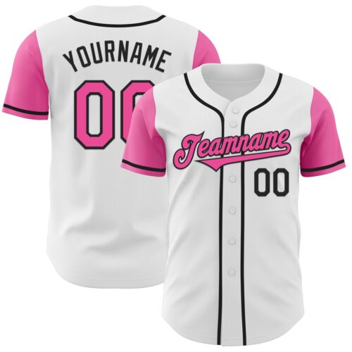 TwoTone0382 Custom White Pink-Black Authentic Two Tone Baseball Jersey