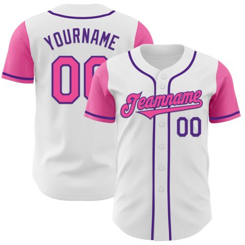 TwoTone0383 Custom White Pink-Purple Authentic Two Tone Baseball Jersey