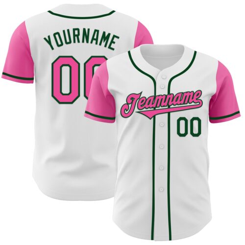 TwoTone0384 Custom White Pink-Green Authentic Two Tone Baseball Jersey