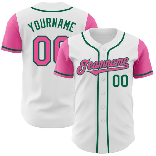 TwoTone0385 Custom White Pink-Kelly Green Authentic Two Tone Baseball Jersey