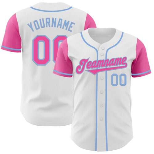 TwoTone0386 Custom White Pink-Light Blue Authentic Two Tone Baseball Jersey
