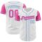 Custom White Pink-Light Blue Authentic Two Tone Baseball Jersey
