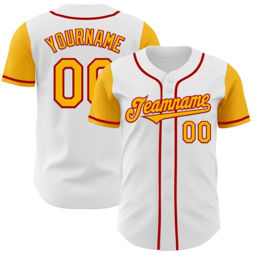 TwoTone0389 Custom White Gold-Red Authentic Two Tone Baseball Jersey