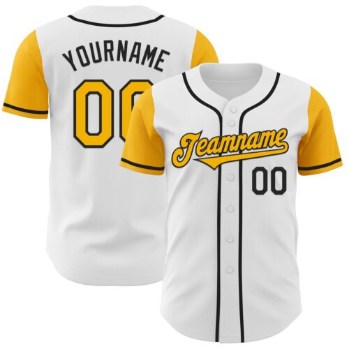 TwoTone0392 Custom White Gold-Black Authentic Two Tone Baseball Jersey