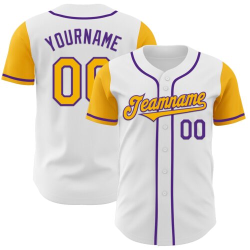 TwoTone0393 Custom White Gold-Purple Authentic Two Tone Baseball Jersey