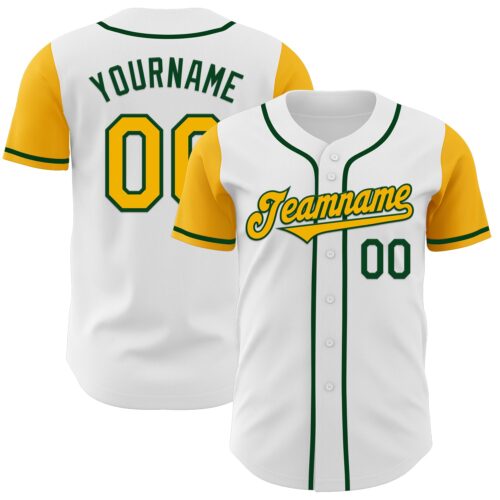 TwoTone0394 Custom White Gold-Green Authentic Two Tone Baseball Jersey